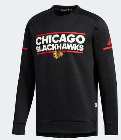 adidas Chicago Blackhawks Squad Crew  Long Sleeve Black Sweatshirt Size M - Teammvpsports