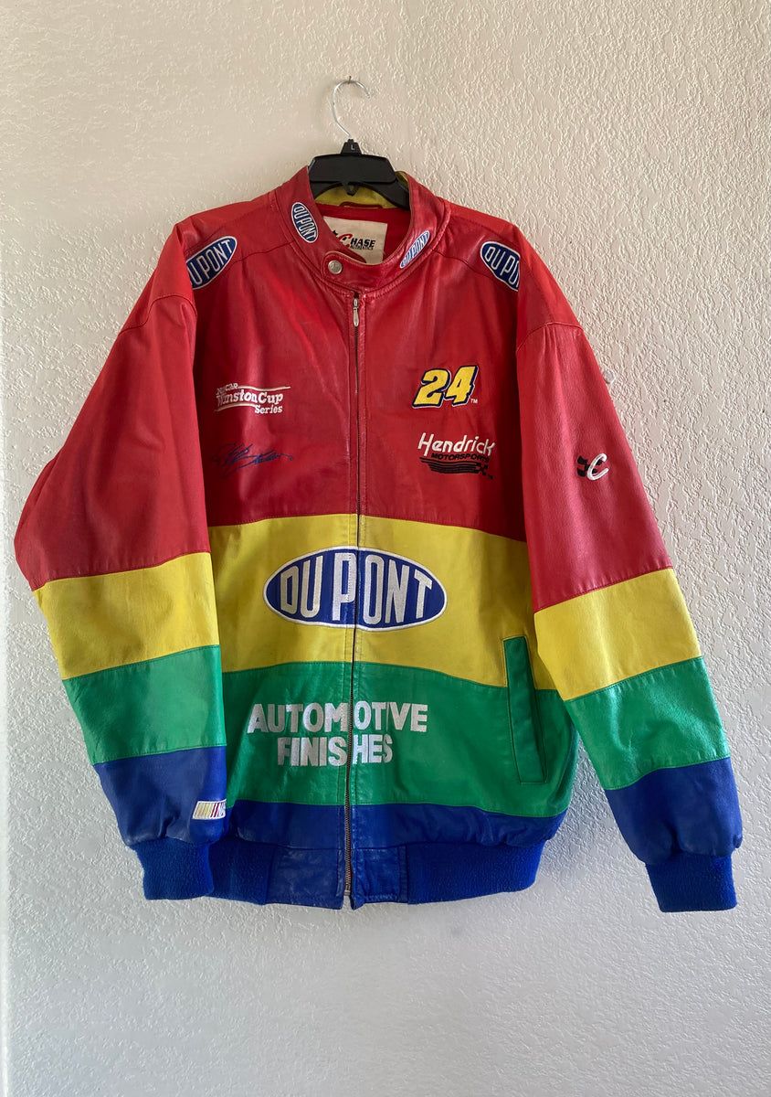 Jeff Gordon DuPont NASCAR Rainbow Leather Jacket - Maker of Jacket