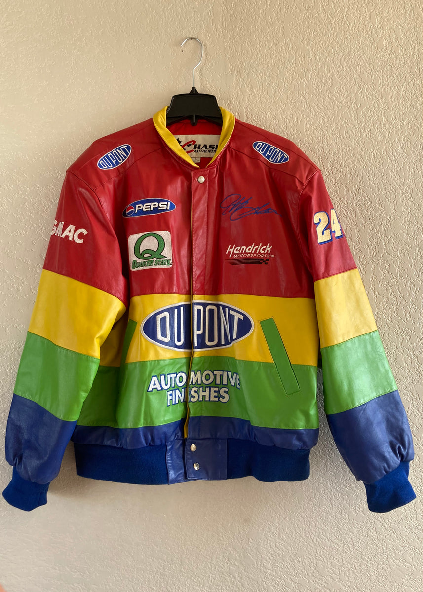 Jeff Gordon DuPont NASCAR Rainbow Leather Jacket - Maker of Jacket