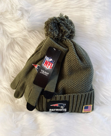 NFL Team Apparel New england Patriots Olive Beanie and Glove Set