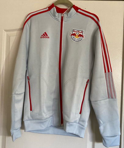 New York Red Bulls MLS Adidas Full Zip Up Anthem Jacket Gray Red