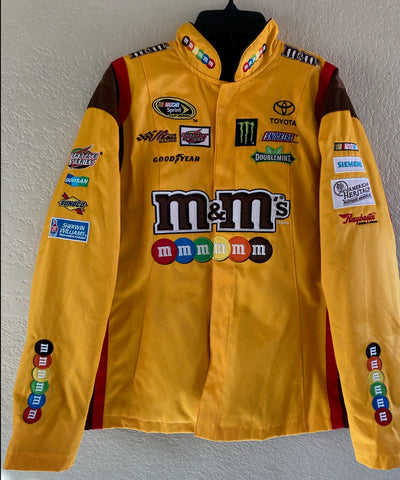 Chase Authentics NASCAR M&M's Kyle Busch Jacket Yellow Button Up Inner Satin Lining.