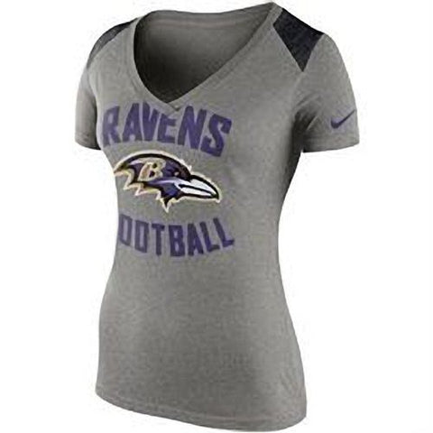 Women's Nike Gray Baltimore Ravens Stadium Football V-Neck Performance T-Shirt L - Teammvpsports