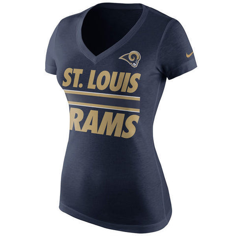 Women's Los Angeles Rams Nike Team Stripe V-Neck Shirt Size L - Teammvpsports