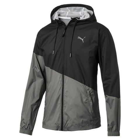 Puma Mens ACE Windbreaker Full Zip Hooded Running Jacket Charcoal Gray Size L - Teammvpsports