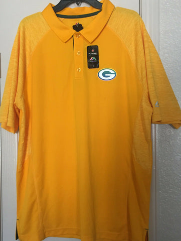 Majestic Cool Base Men's Green Bay Packers Yellow Golf Polo Shirt, Size L, XL - Teammvpsports