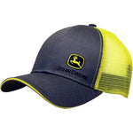 John Deere Men's Trucker Hat, Grey With Logo Embroidered Yellow Mesh