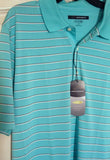 Greg Norman Striped Aqua Blue Short Sleeve Men's Golf Polo Shirt Size M - L - Teammvpsports