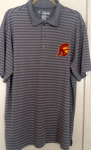 USC Trojans Striped Cool Gray Golf Polo Shirt Size L - Teammvpsports