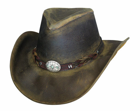 Bullhide OLD FAITHFUL Top Grain Leather Weathered Look Hat Olive S, M, L, XL - Teammvpsports